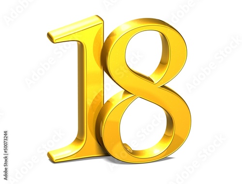 Illustration: 3D Gold Eighteen on white background 3D Gold Eighteen on white background