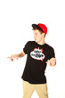 Boy dancing break dance on a white background