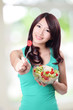 attractive woman smile eating salad