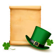 Background with St. Patrick's Day hat with clover. Vector illust
