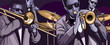 jazz band with trombonne trumpet double bass and drum