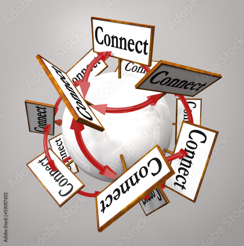 Illustration: Connected Words Signs Around Sphere Connections Connected Words Signs Around Sphere Connections