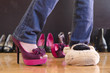 woman trying on shoes at home