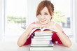 beautiful student  girl with books