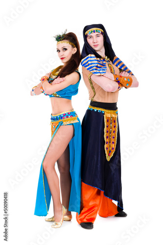 Photo: dancers couple dressed in Egyptian costumes posing dancers couple dressed in Egyptian costumes posing