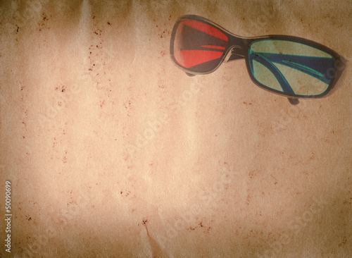 Illustration: 3D glasses old grunge paper texture 3D glasses old grunge paper texture