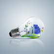Illustration: Lamp bulb with clean nature symbol inside Lamp bulb with clean nature symbol inside