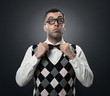 Photo: Funny nerd preparing to go out for a date Funny nerd preparing to go out for a date