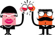 Cartoon characters celebrate drinking wine