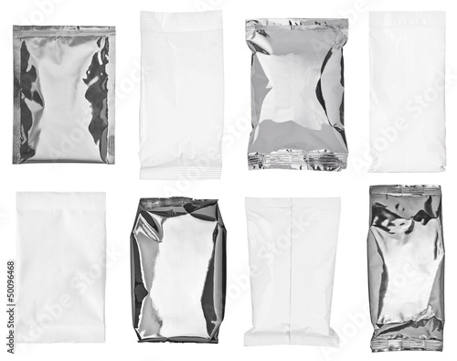 Photo: white silver aluminum paper bag package food template white silver aluminum paper bag package food template