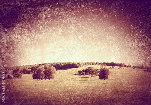 Photo: landscape on textured background landscape on textured background