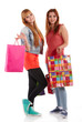 Photo: Two girls with shopping bags. Isolated over white background. Two girls with shopping bags. Isolated over white background.