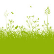 Blumenwiese, Silhouette, Grün, Schmetterlinge, Hintergrund, 2D