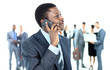 Smiling handsome business man using cell phone