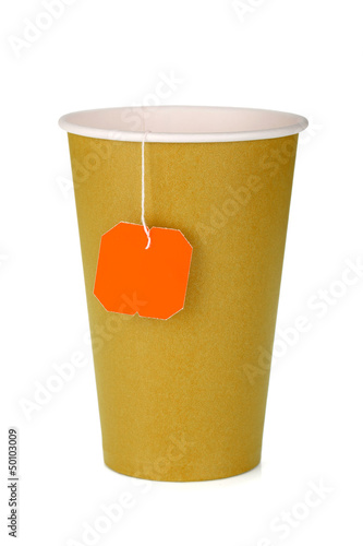 Photo: Cardboard tea cup with teabag Cardboard tea cup with teabag