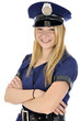 Junge Frau in Polizeikostüm lacht