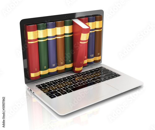 Illustration: digital library - books inside computer digital library - books inside computer