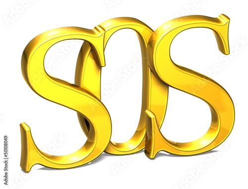 Illustration: 3D Gold SOS on white background 3D Gold SOS on white background