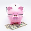 Tirelire avec lunettes sur billets dollar US