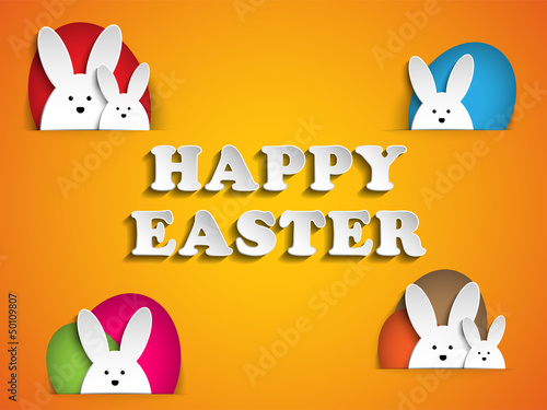 Vector: Happy Easter Rabbit Bunny on Orange Background Happy Easter Rabbit Bunny on Orange Background