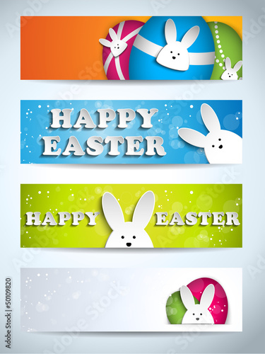 Vector: Happy Easter Rabbit Bunny Set of Banners Happy Easter Rabbit Bunny Set of Banners
