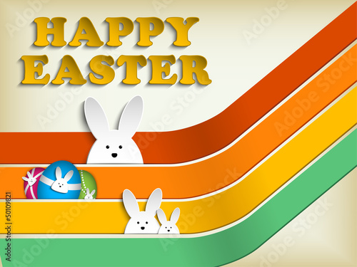 Vector: Happy Easter Rabbit Bunny on Retro Background Happy Easter Rabbit Bunny on Retro Background