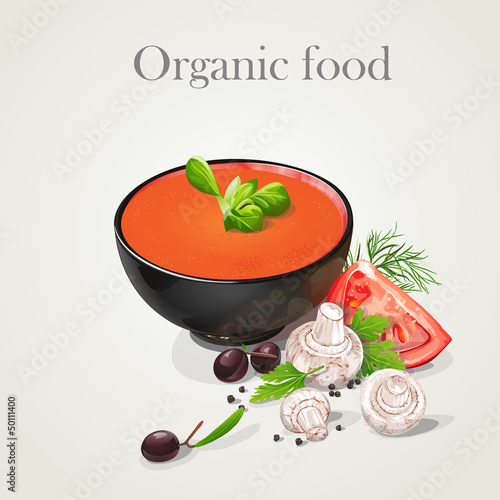 Vector: Tomato soup with fresh vegetables. Tomato soup with fresh vegetables.