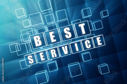 Illustration: best service in blue glass cubes best service in blue glass cubes