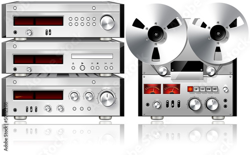 Illustration: Analog Music Stereo Audio Components Vintage Rack Analog Music Stereo Audio Components Vintage Rack