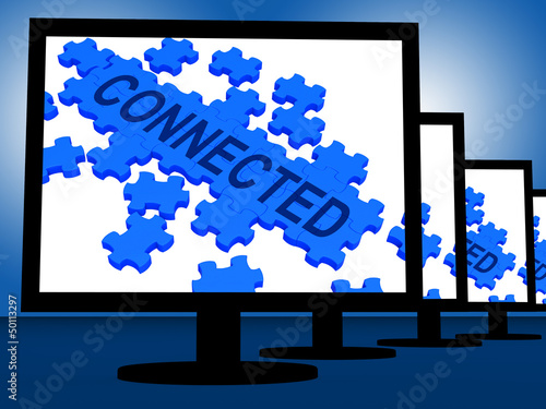 Illustration: Connected On Monitors Shows Global Communications Connected On Monitors Shows Global Communications