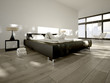 modernes schlafzimmer mit city ausblick