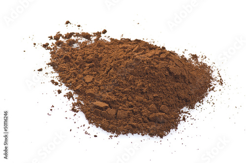Photo: coffee powder close up on the white background coffee powder close up on the white background