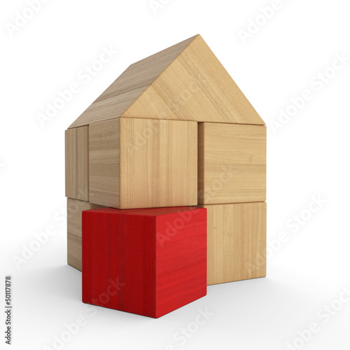 Illustration: Holzhaus Baustein Konzept - Rot 2 Holzhaus Baustein Konzept - Rot 2