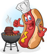 Hot Dog Character Grilling Burgers