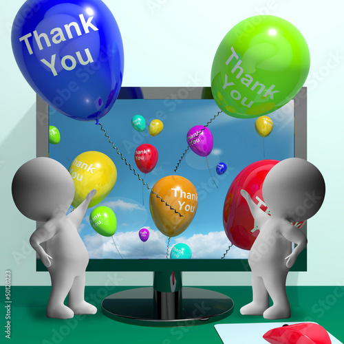 Illustration: Thank You Balloons From Computer As Online Thanks Message Thank You Balloons From Computer As Online Thanks Message