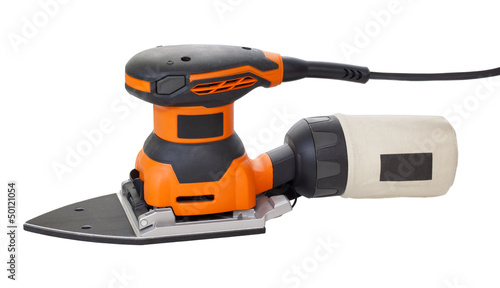Photo: Electric sandpaper tool for home handyman use, isolated over whi Electric sandpaper tool for home handyman use, isolated over whi