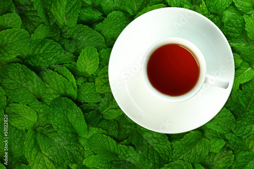 Photo: Tea and mint leaves. Tea and mint leaves.