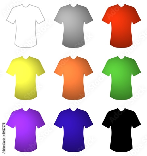 Illustration: 9 farbige T-Shirts 9 farbige T-Shirts
