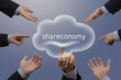 Sieben Hände mit Shareconomy Illustration