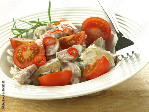 Photo: Potatoes, sausages and tomatoes Potatoes, sausages and tomatoes