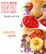 The composition of the pasta and vegetables on background
