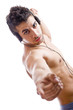 Choosing music. Fit dancer.