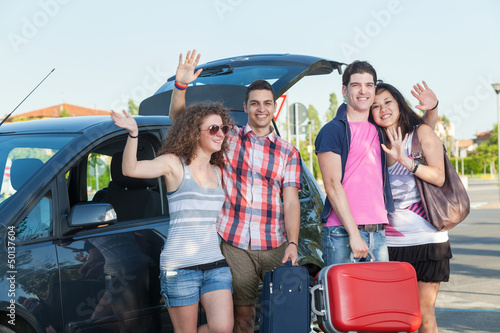 Photo: Four Friends Ready to Leave For Vacation Four Friends Ready to Leave For Vacation