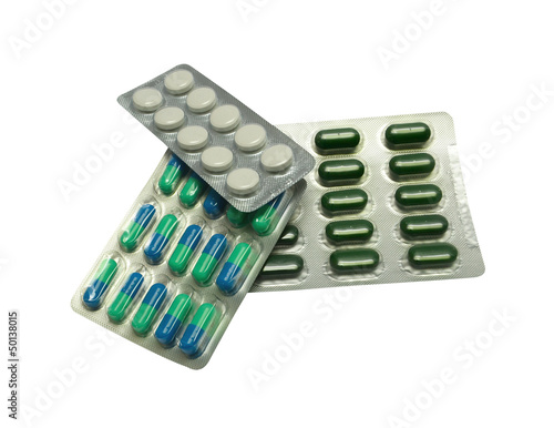 Photo: medetsinskie pills on white background medetsinskie pills on white background