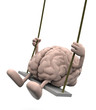 brain with arms and legs on a swing