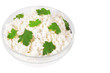 Fresh cottage cheese (curd) in glass bow, isolated on white back