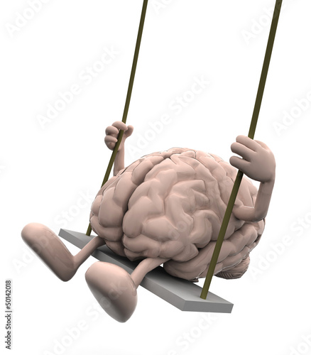 Illustration: brain with arms and legs on a swing brain with arms and legs on a swing