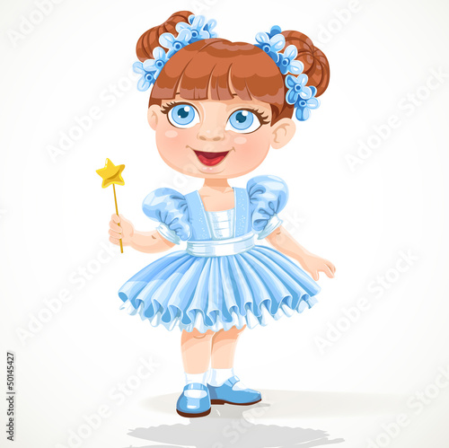 Vector: little girl in a blue ballet tutu and magic wand little girl in a blue ballet tutu and magic wand