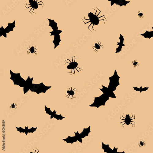 Vector: Seamless pattern with bats and spiders Seamless pattern with bats and spiders