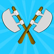 Two crossed poleaxes and shield